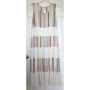 KATE & SAM Women's Plus Size XXL Ivory & Multi-Color Striped Maxi Dress NWT